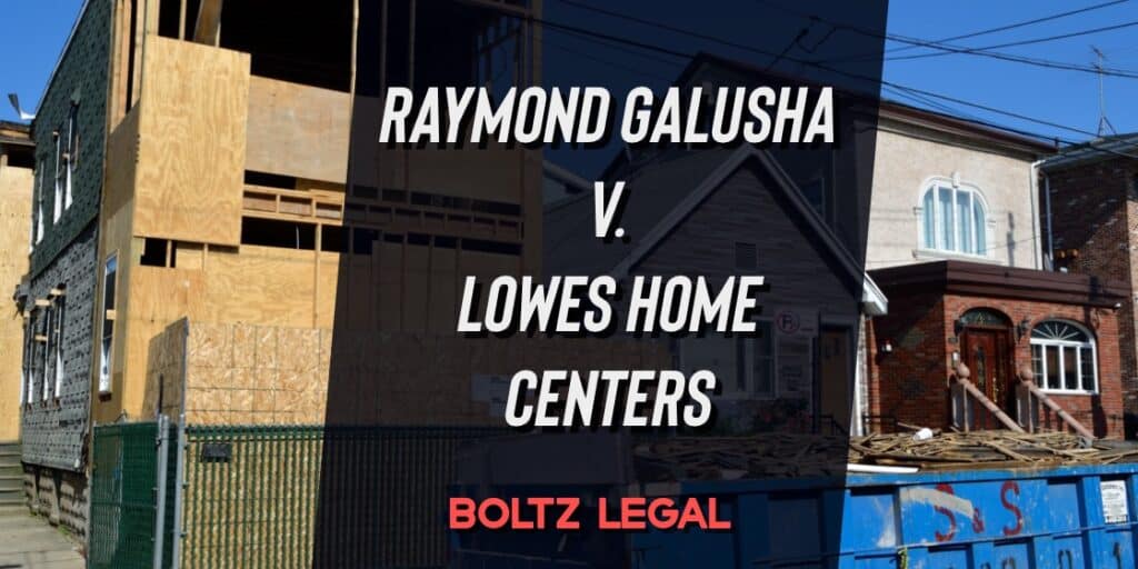 Frivolous appeal dispute: Raymond Galusha v. Lowe’s Home Centers highlighted by Boltz Legal with construction background.