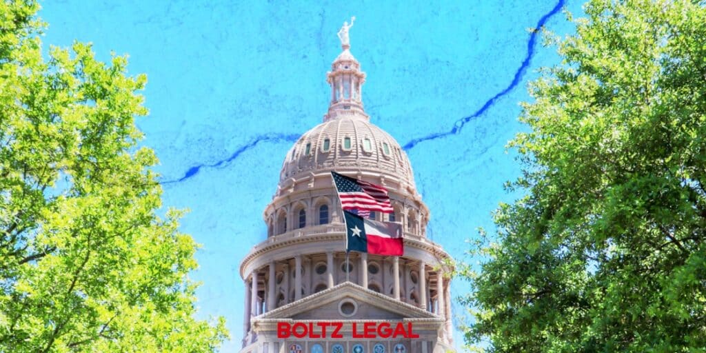 Texas state capitol dome with American and Texas flags waving, framed by trees, symbolizing legal oversight and ABA standards