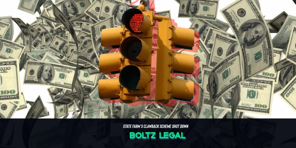 Traffic light over background of falling money symbolizing insurance clawback scheme halted by legal action