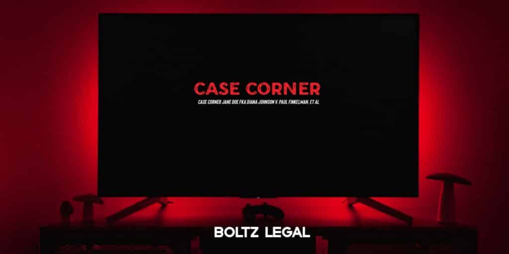 Appeal case graphic showing a dark screen with red lighting, representing Jane Doe v. Paul Finkelman appellate litigation, featured by Boltz Legal.