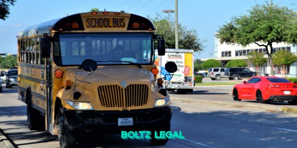 School Zone Speed Cameras legal graphic showing a school bus on a roadway, representing Florida litigation over automated school-zone speed enforcement.